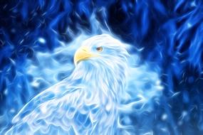 beautiful drawing of a bird in blue lights