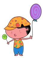 cartoon kid with balloon and lollipop
