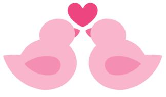 pink birds with hearts are cute