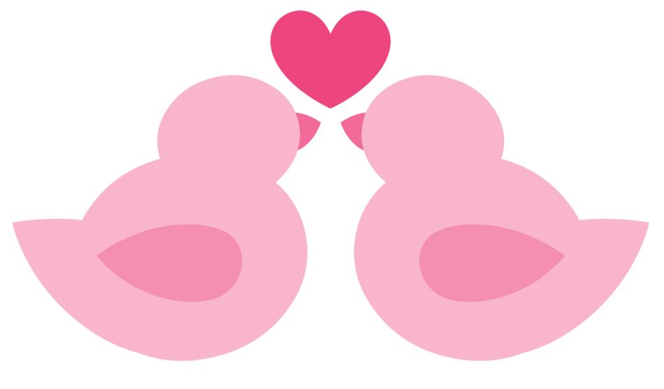 pink birds with hearts are cute