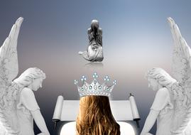 girl with a crown with angels view