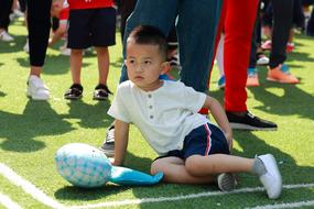 happy child on the football field