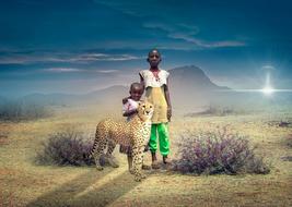 Child and leopard at Desert