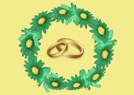 gold rings with a green wreath