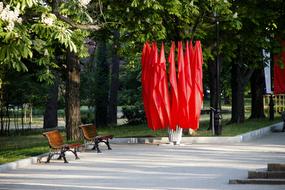 red flags on May Day in the park