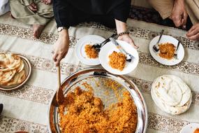 Rice and tomato on the table