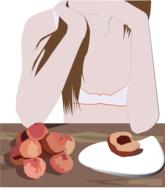 Teenage girl eating peaches on the breakfast, clipart