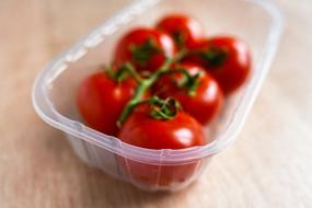 fresh tomatoes in a plastic box
