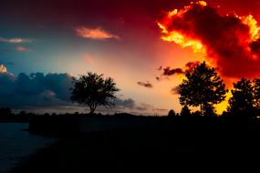 Sunset Glowing Red Clouds Dramatic