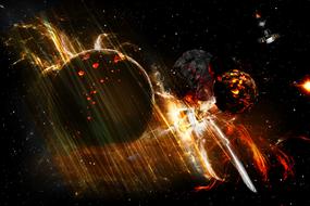 Colorful planets and lights planets in the dark space, clipart