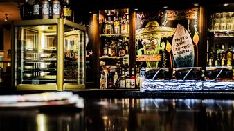bright bar in lights and alcohol