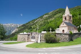 church mountains landscape building