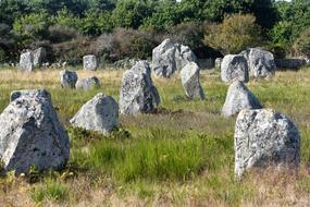 old rocks on green grass