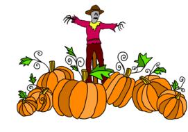 Drawing a scarecrow with pumpkins