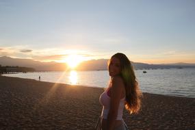 Beautiful Girl Sunset Lake