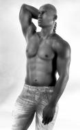 Black and white photo of the posing man with bare chest, clipart