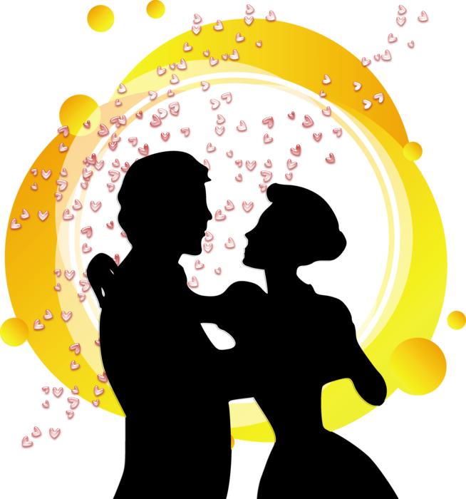 silhouettes of people with a yellow spot