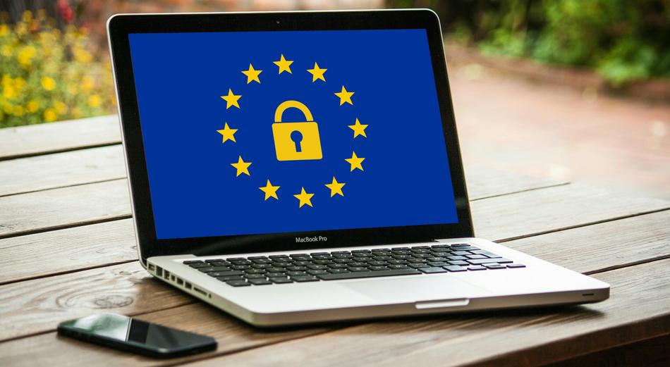 european symbol and lock on computer screen