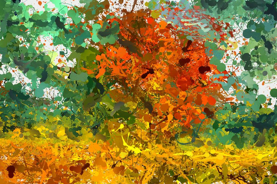 expressionist abstract drip painting of bush