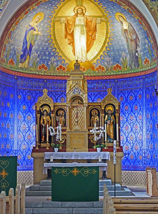 an unusual temple inside with icons