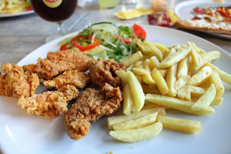 deep fried meat and fries