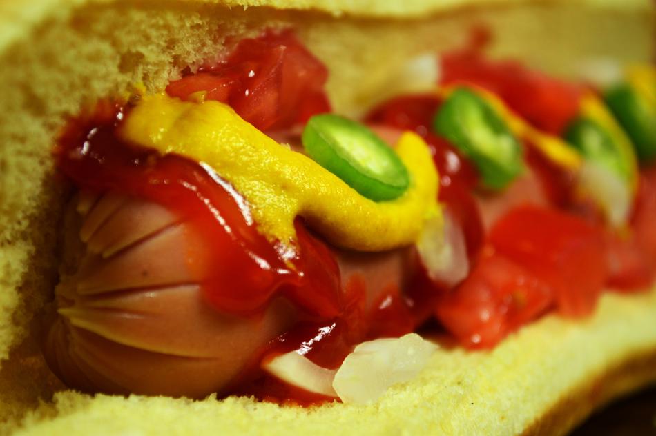 sausage in a bun and sauce