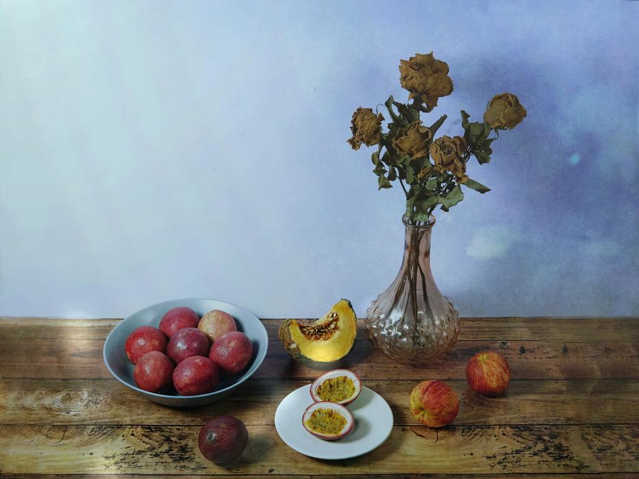 Painted sweet fruit with flowers
