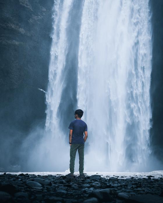Men Boy and Waterfall