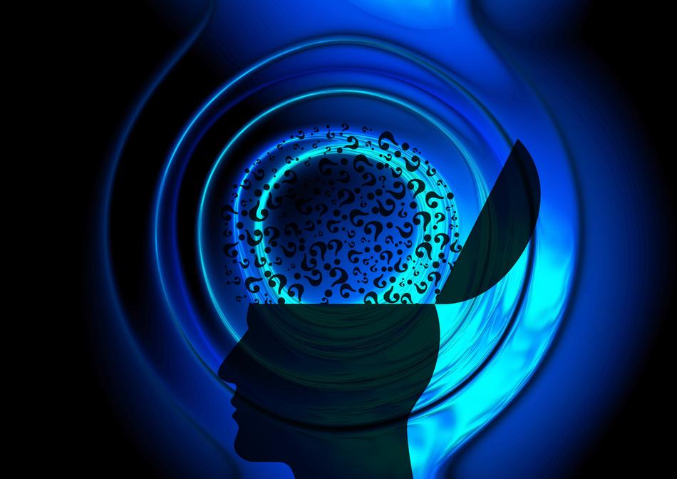 open skull on blue background