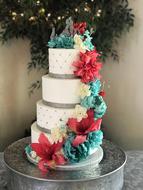 large cream cake with flowers