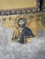 Colorful image of Jesus Christ, among the patterns