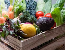Fresh vegetables in a wooden box