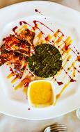 Juicy meat with cheese sauce