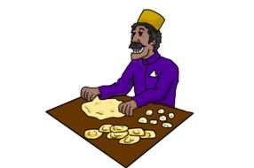 cartoon indian man kneading dough