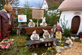 a cozy backyard with bunnies