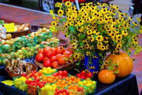 bouquet of beautiful flowers at a vegetable fair
