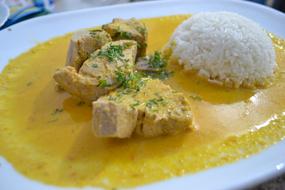 fish with cheese sauce and rice