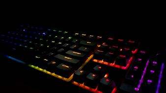 LED keyboard in the dark close-up