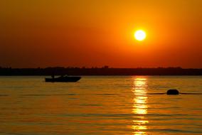 Boating Canton Lake At Sunset