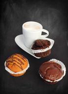 Sweet cappuccino with chocolate cupcakes
