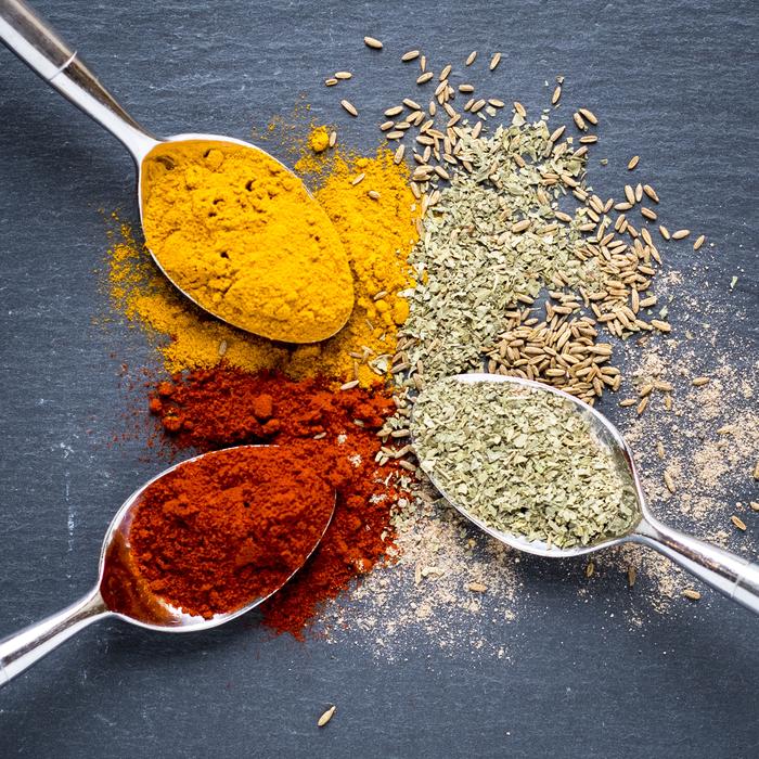 fresh spices in a spoonful