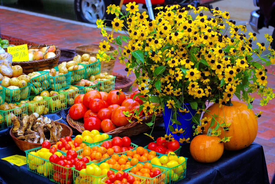bouquet of beautiful flowers at a vegetable fair