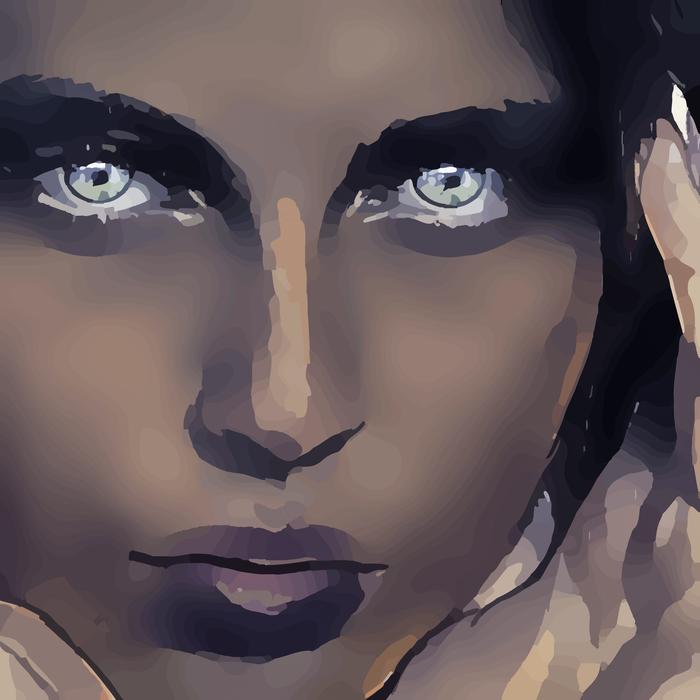 Painting of the portrait of the girl with blue eyes, clipart