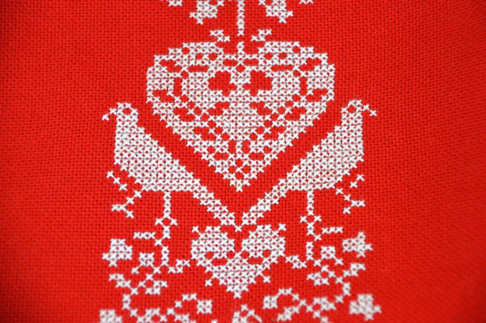 red background with white patterns