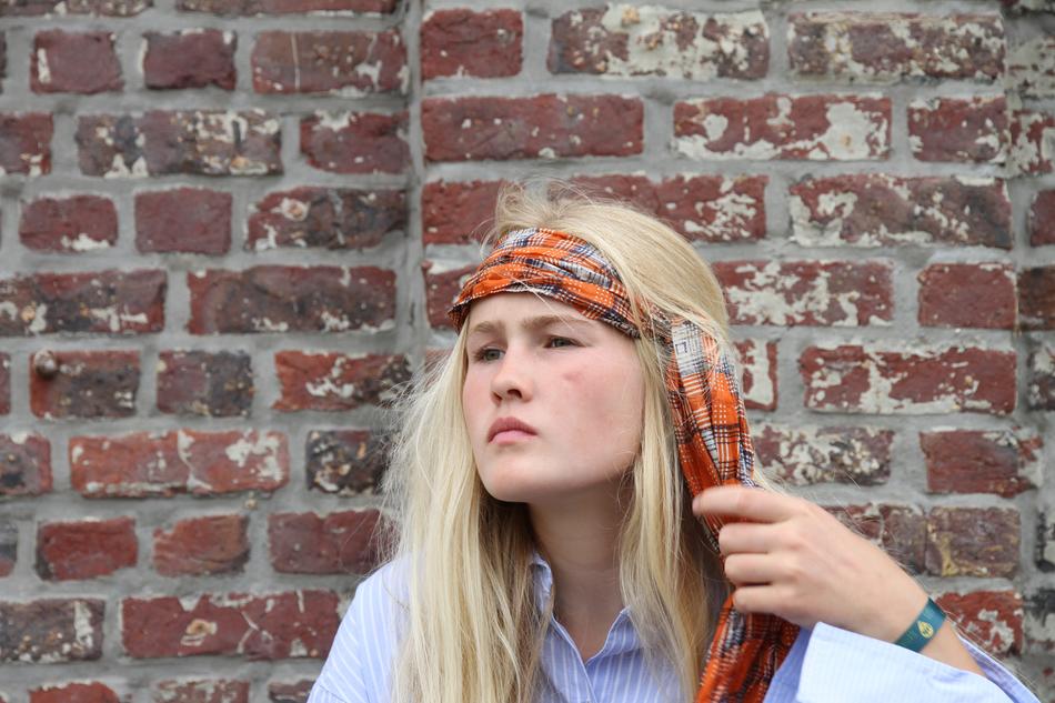blonde girl in a scarf