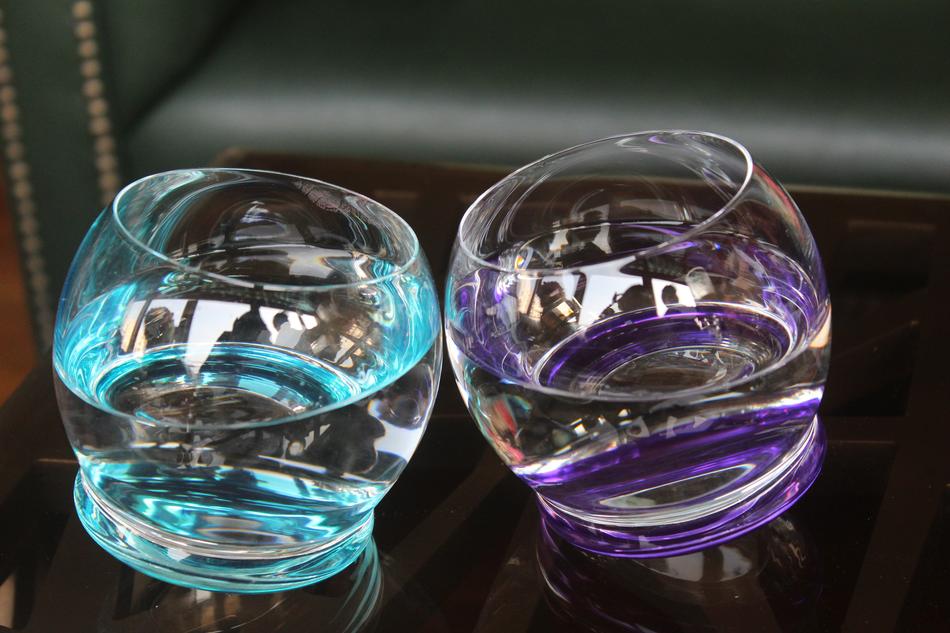 colored water in a glass