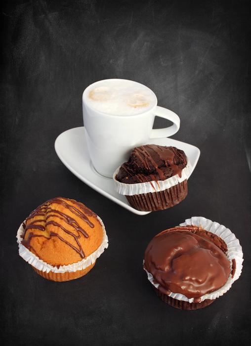 Sweet cappuccino with chocolate cupcakes
