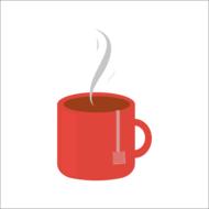 red steaming mug