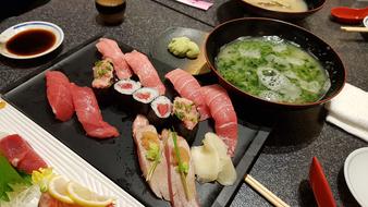 Fish sushi with soup