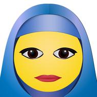 yellow smiley face in a blue burqa